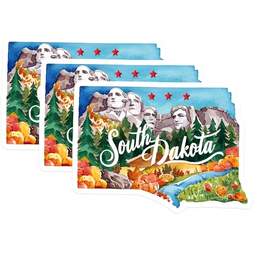 (3 Pack) South Dakota Decals - Mount Rushmore Art - State Pride Decoration- 3 Inches On Longest Side - Easy Peel & Apply - Made in USA - 3MCS5070