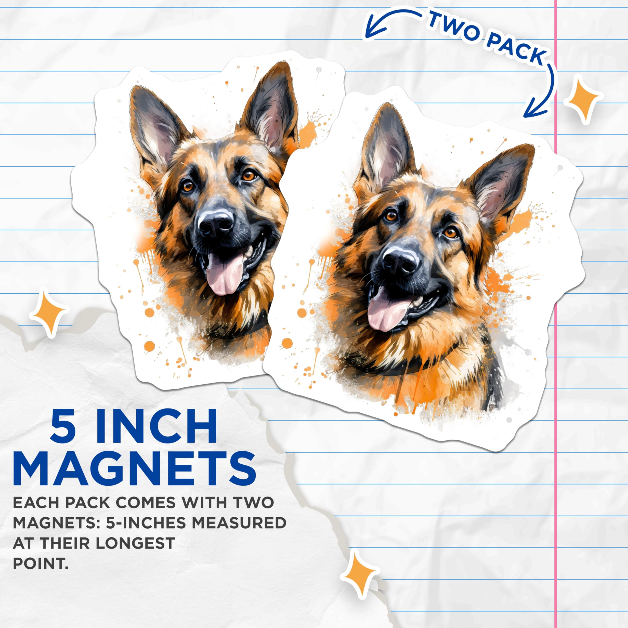 (2 Pack) German Shepherd Magnets - Watercolor Dog Art - Pet Lover Decor Items - 5 Inches On Longest Side - Thick Durable Magnet - Made in USA - MAG26383