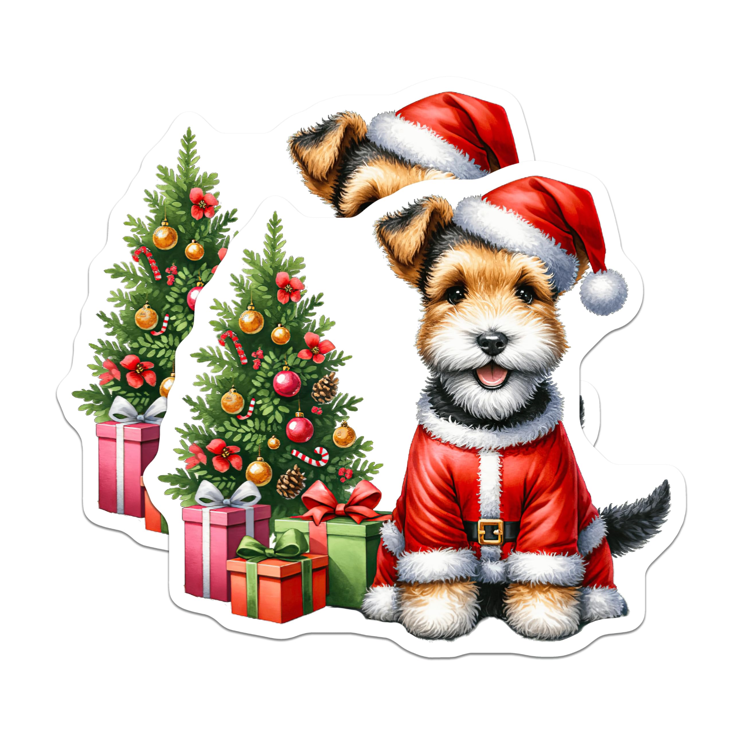 (2 Pack) Santa Dog Magnets - Christmas Terrier Pet Decor - Holiday Animal Lover Stocking Stuffer - 5 Inches On Longest Side - Thick Durable Magnet - Made in USA - MAG27977