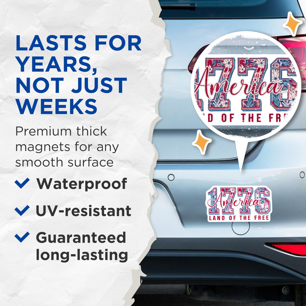 (2 Pack) 1776 America Magnets - Land of the Free Decor - Patriotic USA Display - 5 Inches On Longest Side - Thick Durable Magnet - Made in USA - MAG20881
