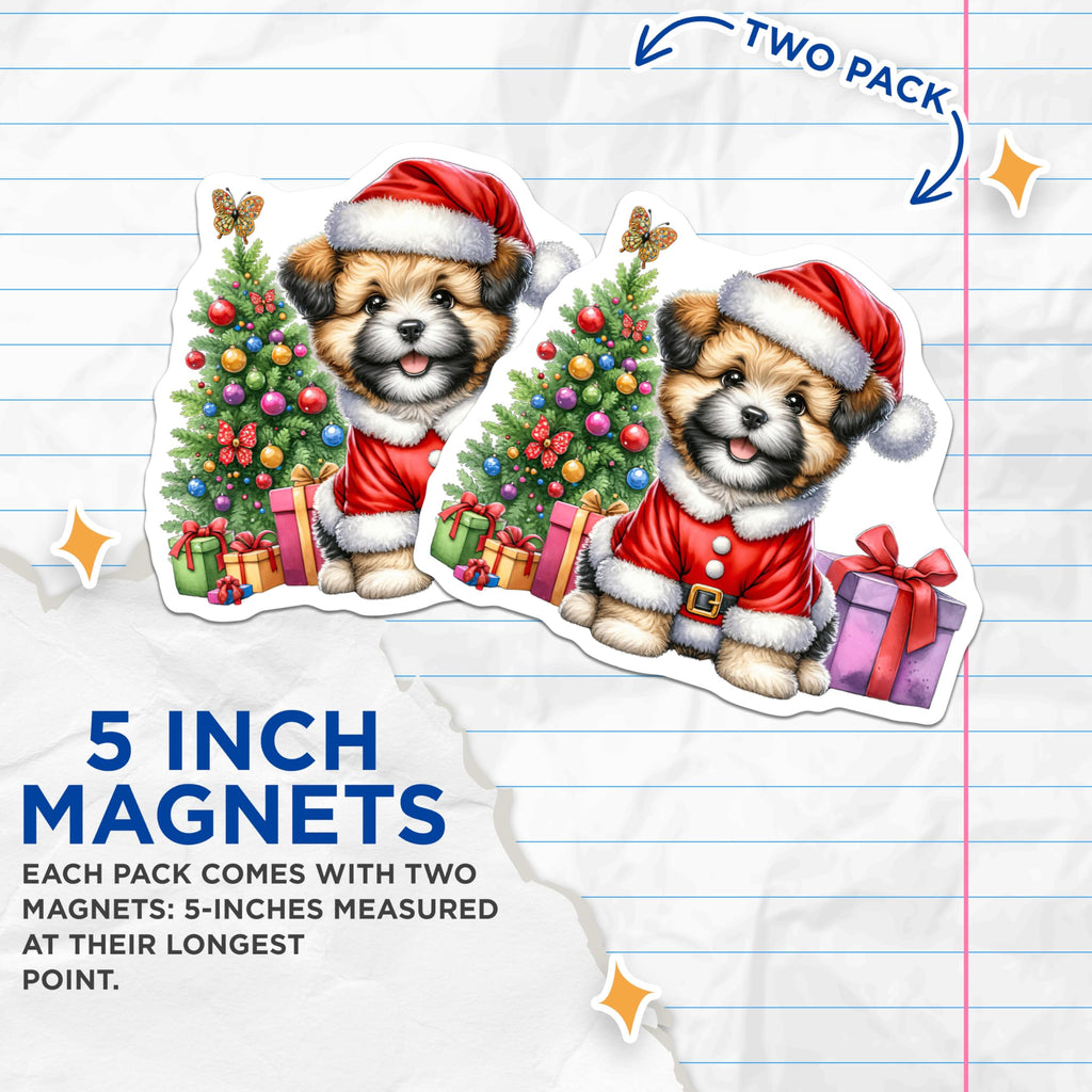 (2 Pack) Christmas Puppy Magnets - Santa Dog Holiday Decor - Cute Animal Fridge Accessories - 5 Inches On Longest Side - Thick Durable Magnet - Made in USA - MAG28299