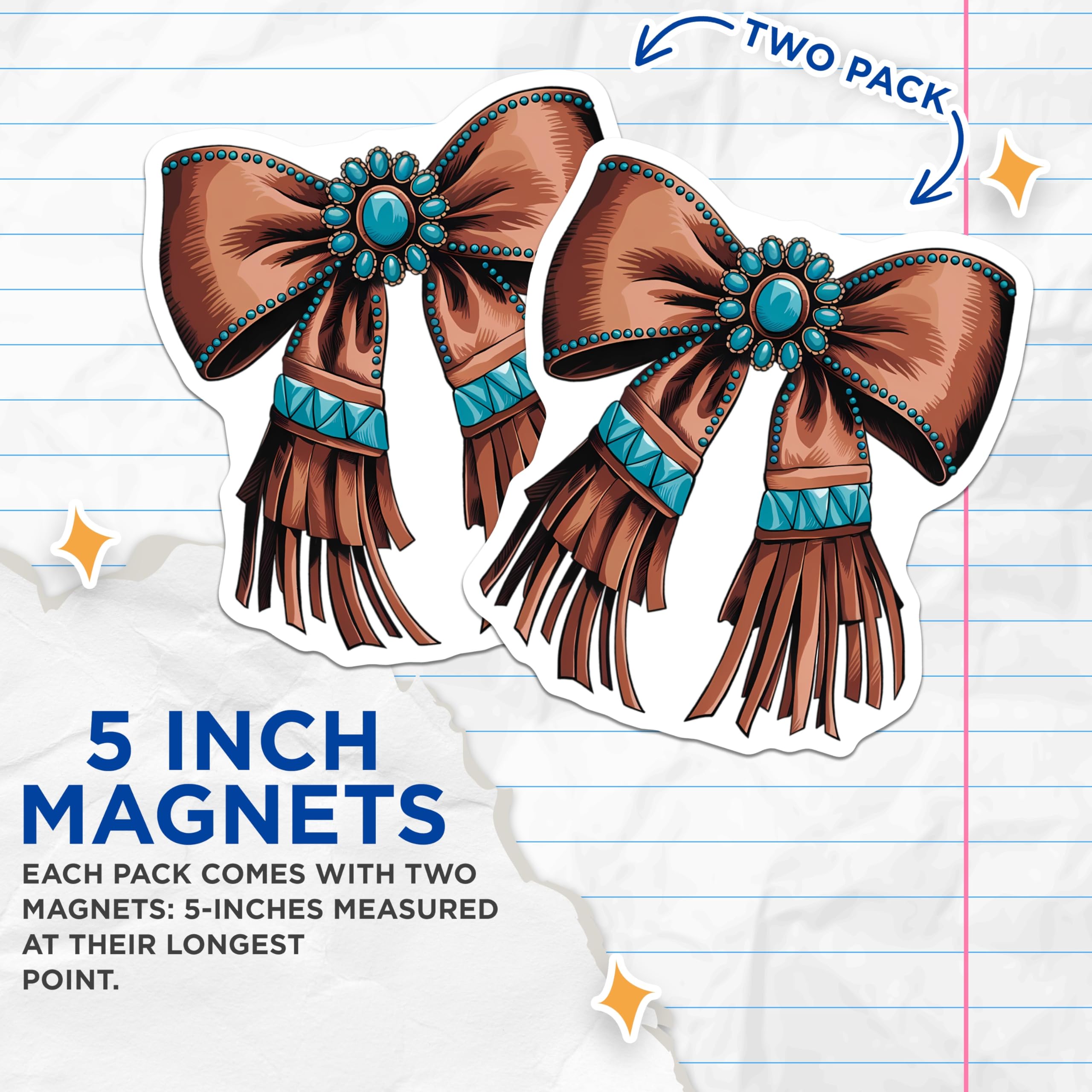 (2 Pack) Southwestern Turquoise Bow Magnets - Rustic Fringe Decor - Bohemian Home Accent - Unique Refrigerator Art - 5 Inches On Longest Side - Thick Durable Magnet - Made in USA - MAG22398