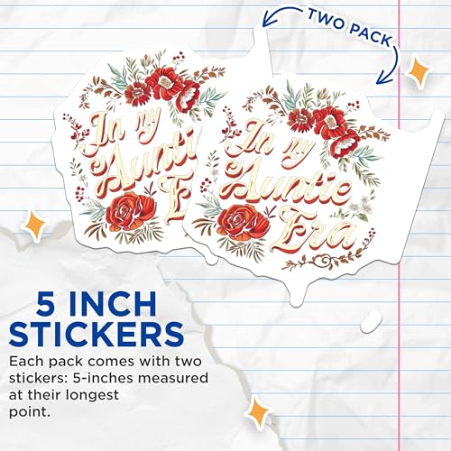 (2 Pack) Floral Auntie Stickers - Family Quotes Stickers - Cute Floral Designs - 5" On Longest Side - Sticks to Any Smooth Flat Surface - Made in USA - BMCS3507