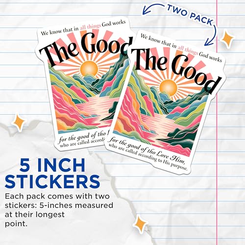 (2 Pack) Christian Inspirational Stickers - Religious Motivational Stickers - Bible Verse Stickers - 5" On Longest Side - Sticks to Smooth Flat Surfaces - Made in USA - BMCS9585