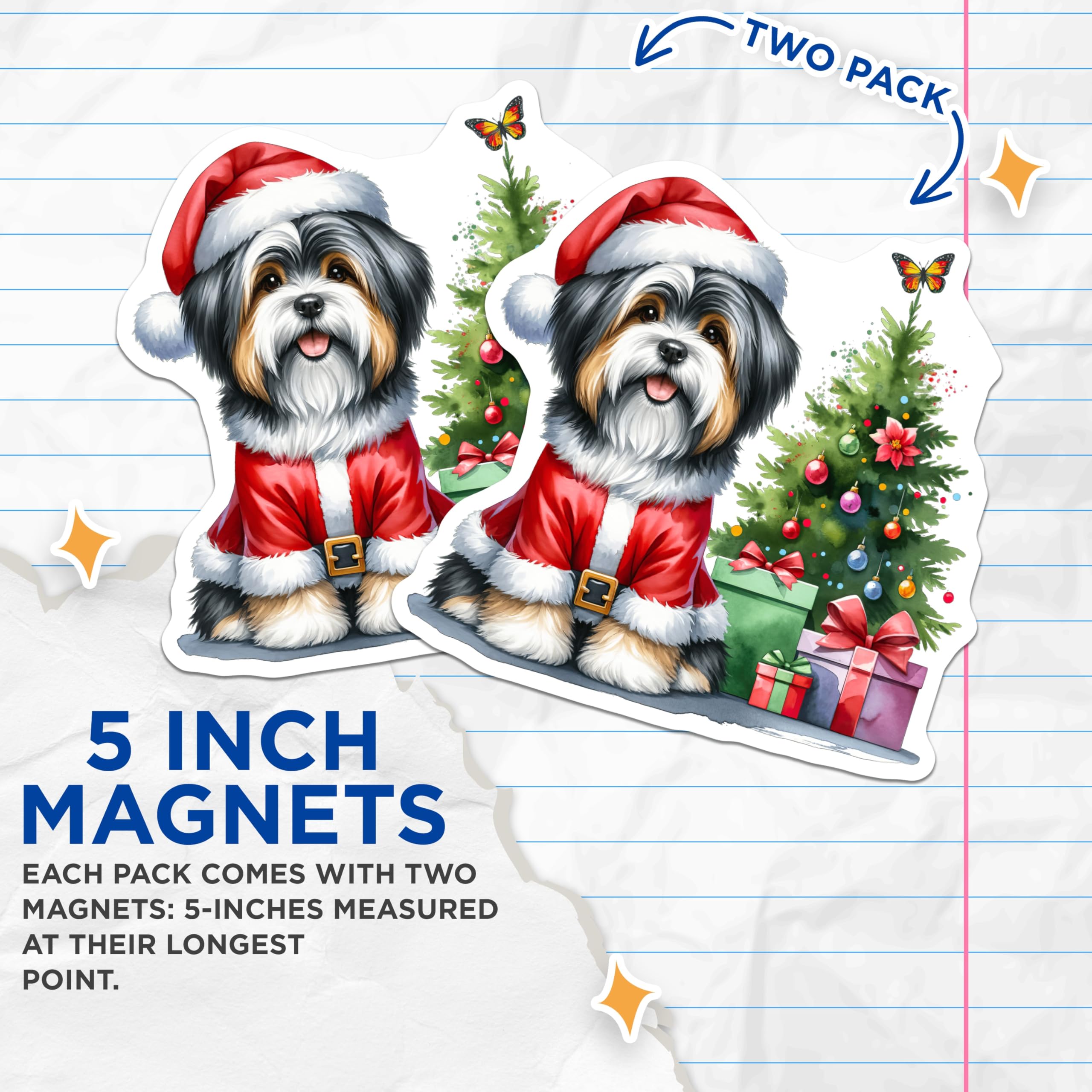 (2 Pack) Christmas Dog Magnets - Santa Puppy Decor - Holiday Refrigerator Art for Dog Lovers - 5 Inches On Longest Side - Thick Durable Magnet - Made in USA - MAG27212