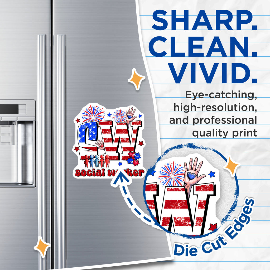 (2 Pack) Social Worker Magnets - Patriotic SW Design - Community Hero Appreciation Decor - 5 Inches On Longest Side - Thick Durable Magnet - Made in USA - MAG38157