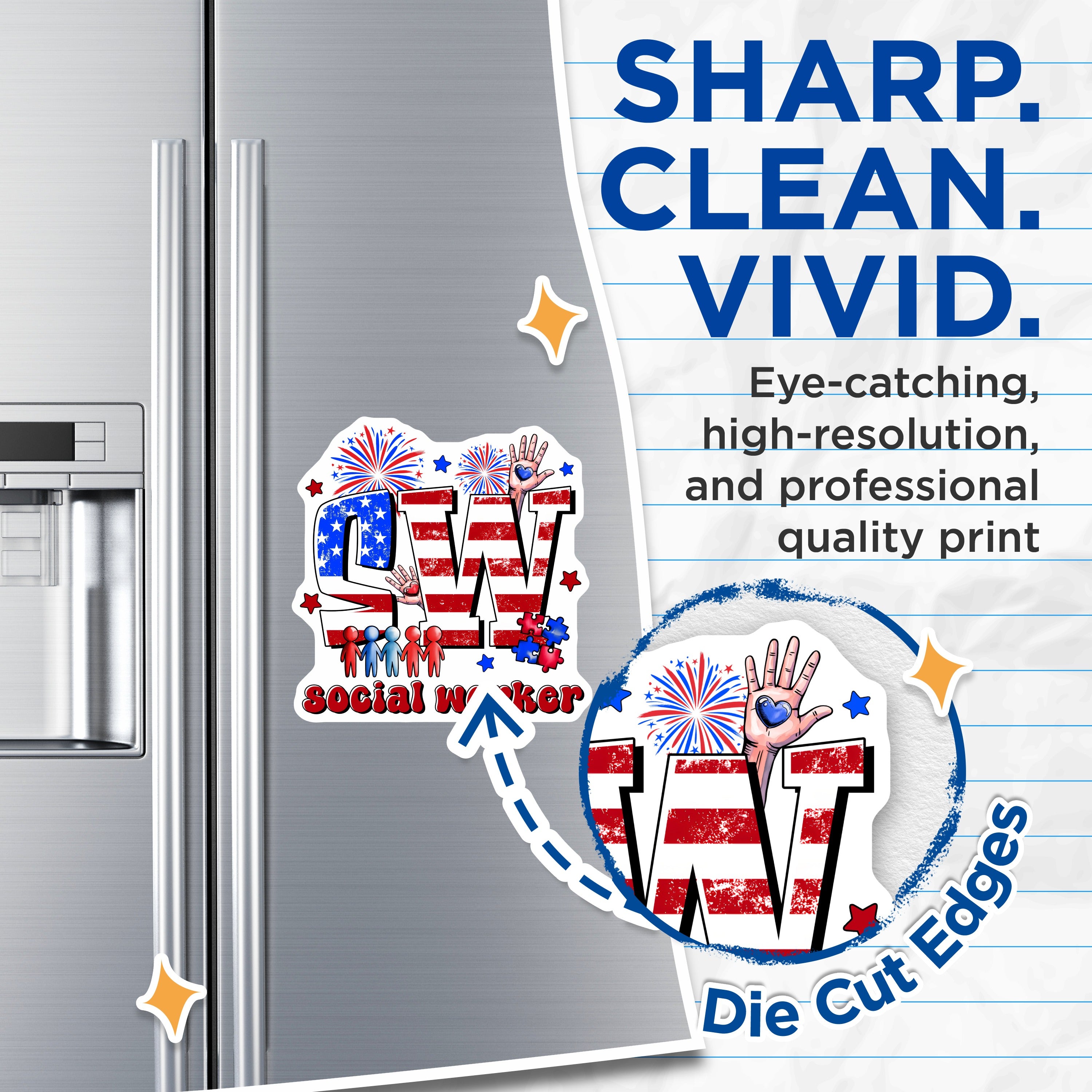 (2 Pack) Social Worker Magnets - Patriotic SW Design - Community Hero Appreciation Decor - 5 Inches On Longest Side - Thick Durable Magnet - Made in USA - MAG38157