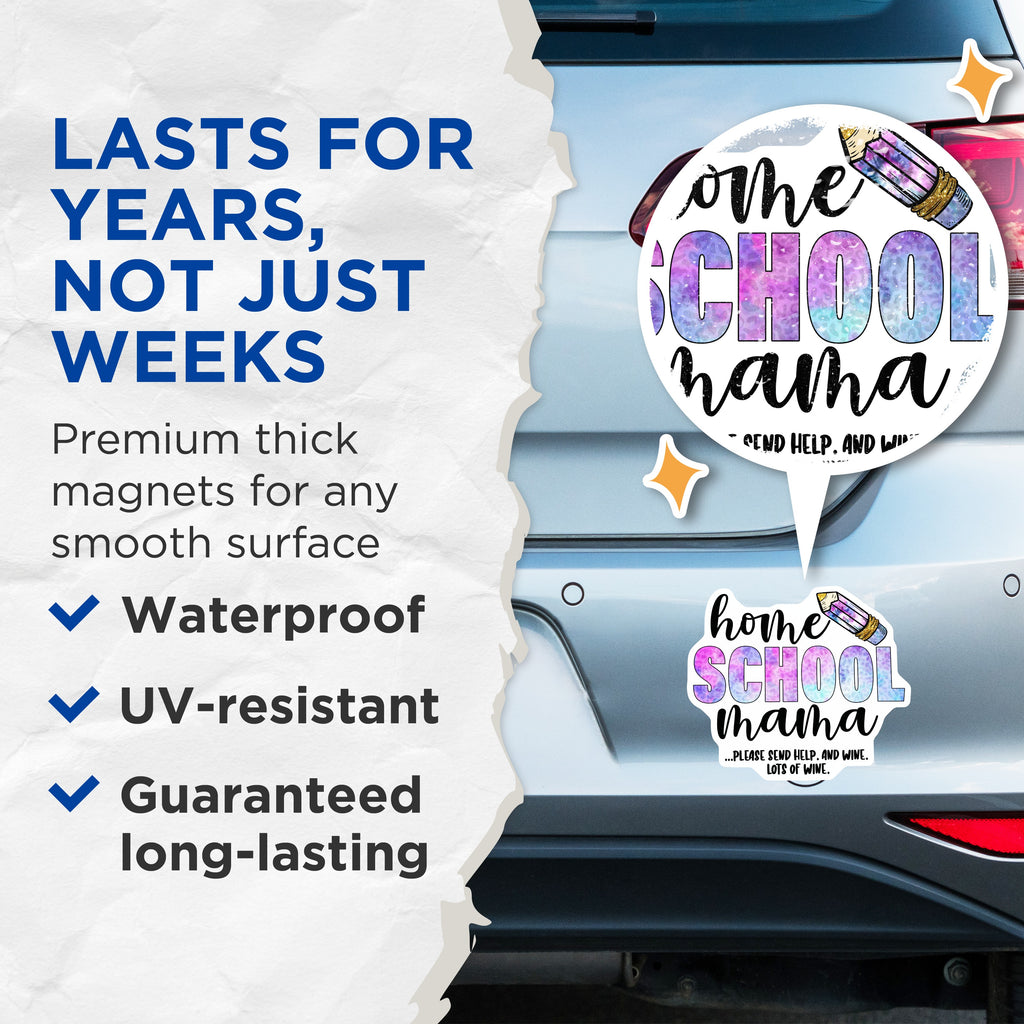 (2 Pack) Homeschool Mama Magnets - Funny Mom Wine Refrigerator Decor - School Parent Humor - Educator Life Item - 5 Inches On Longest Side - Thick Durable Magnet - Made in USA - MAG37333