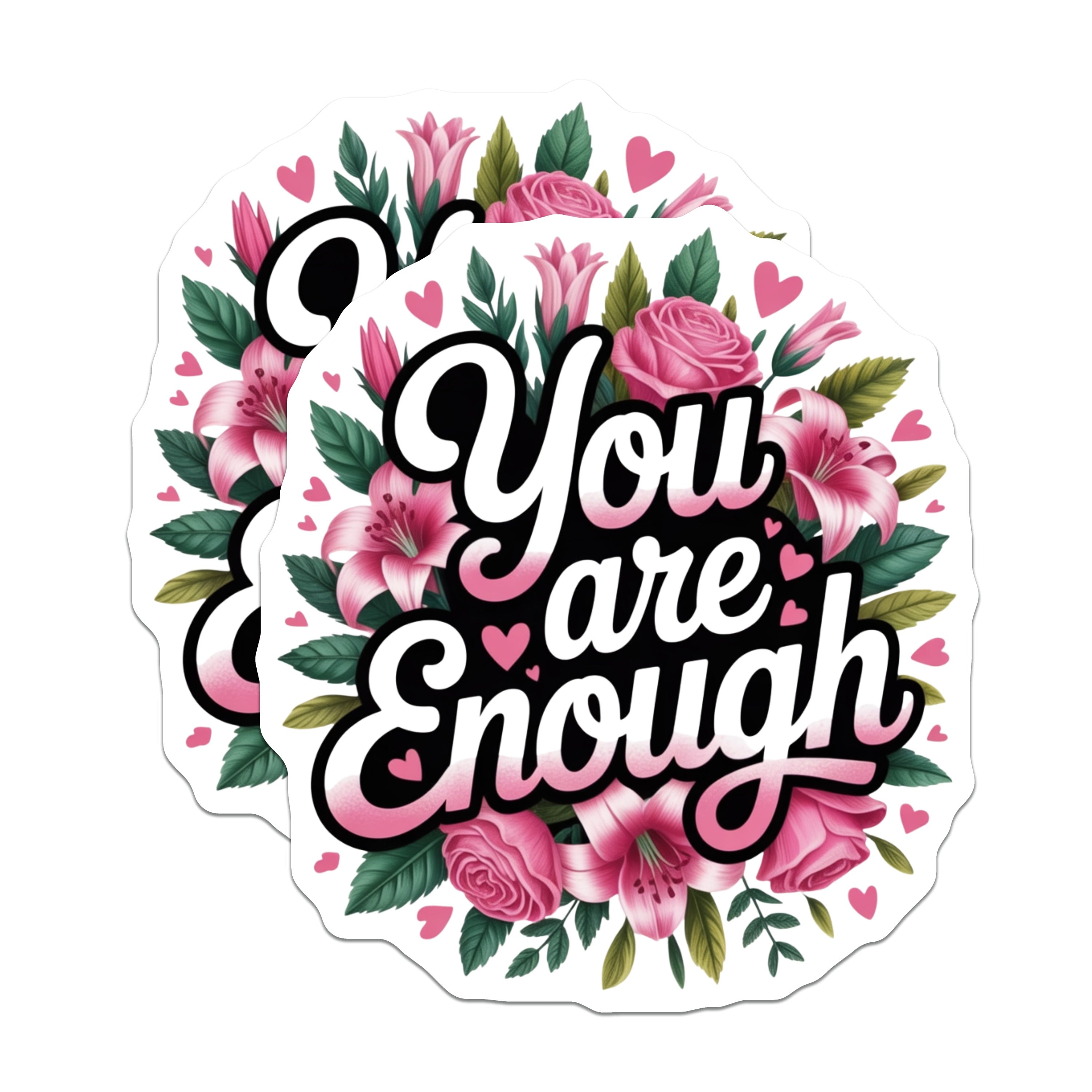 (2 Pack) You are Enough Magnets - Self Love Affirmation - Floral Motivational Quote - Refrigerator Decor - 5 Inches On Longest Side - Thick Durable Magnet - Made in USA - MAG37160