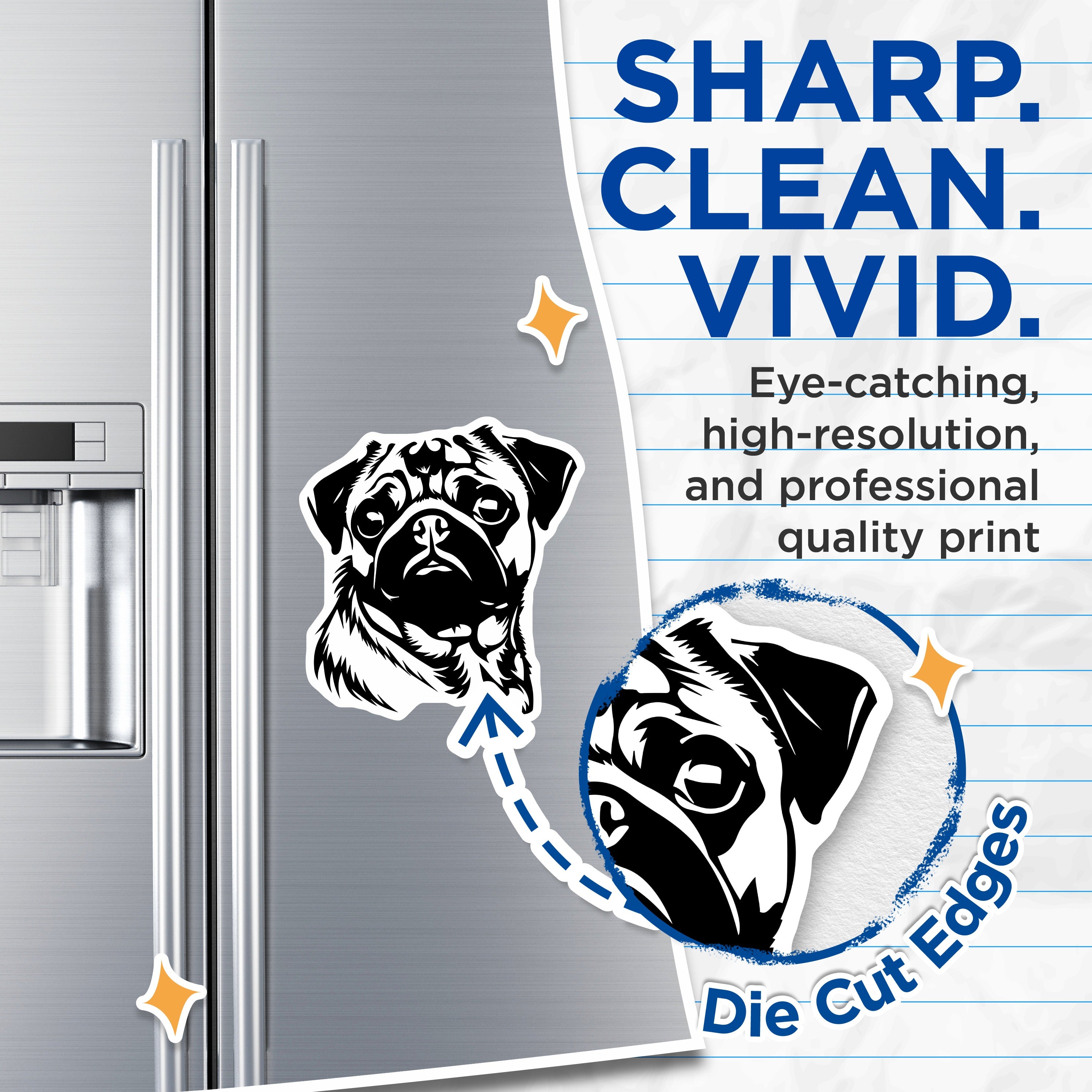 (2 Pack) Pug Dog Magnets - Cute Pet Puppy Animal Lover Fridge Decor - Dog Mom Dad Owner Kitchen Refrigerator Art - 5 Inches On Longest Side - Thick Durable Magnet - Made in USA - MAG37968