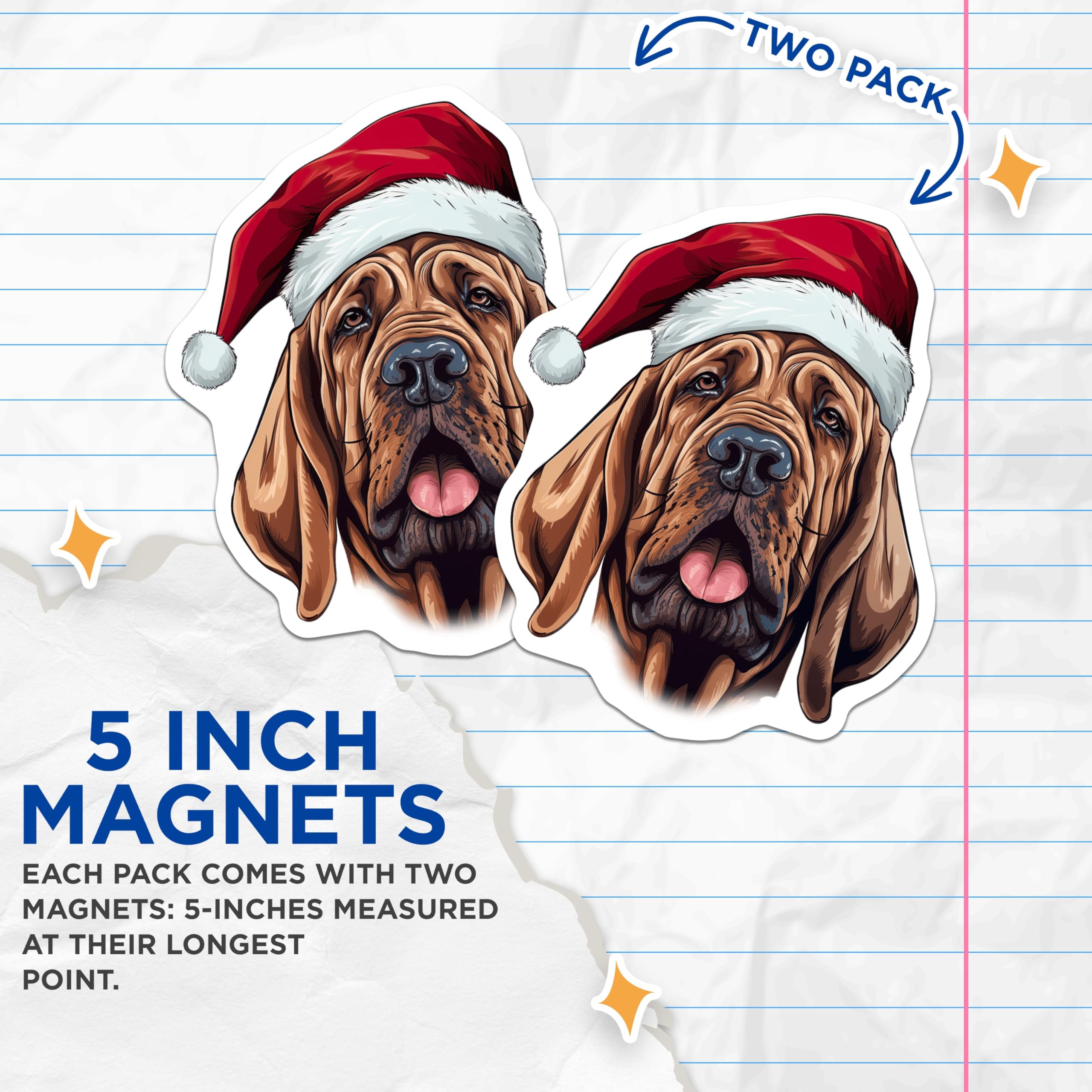 (2 Pack) Bloodhound Santa Magnets - Christmas Dog Refrigerator Decor - Funny Holiday Pet Owner Present - 5 Inches On Longest Side - Thick Durable Magnet - Made in USA - MAG26712