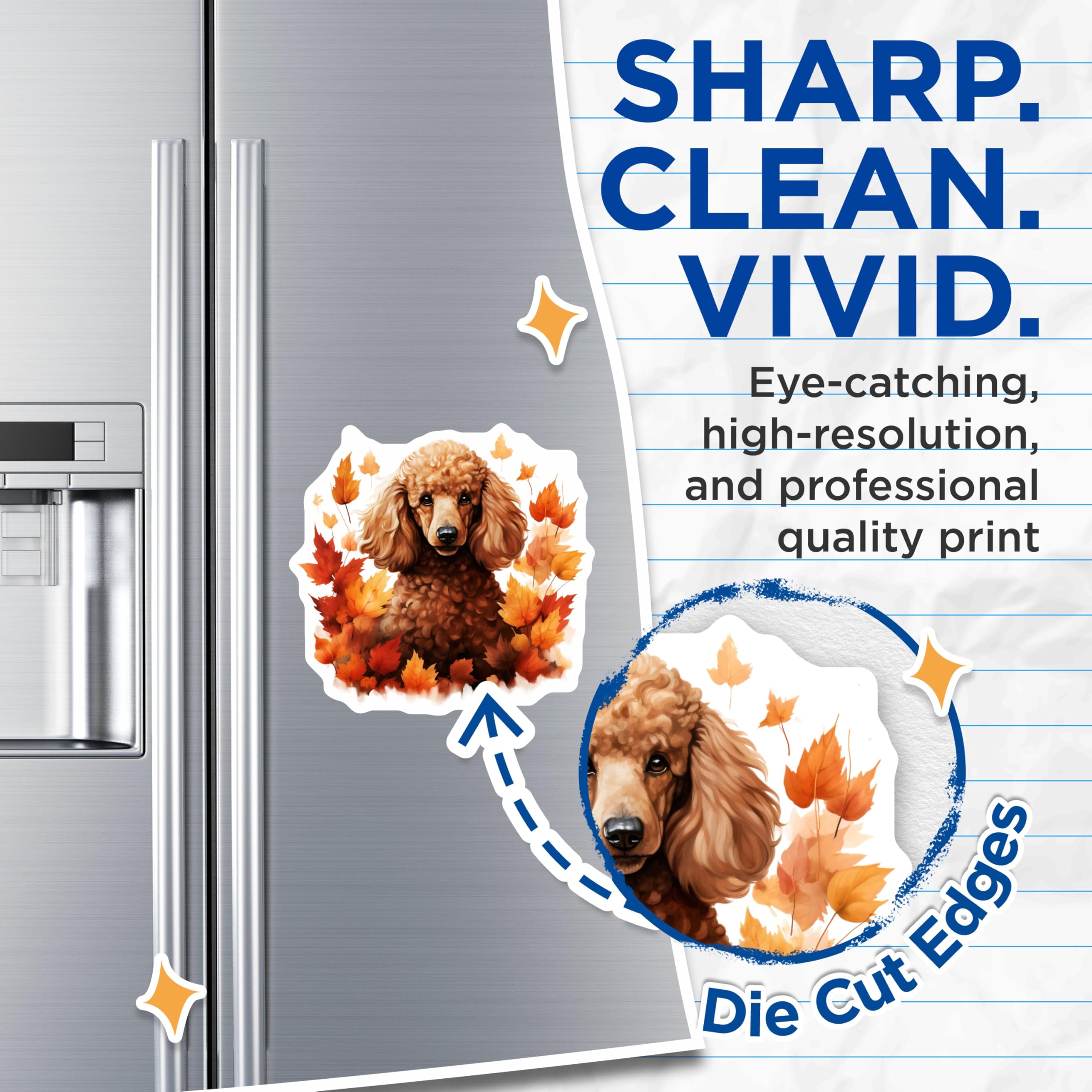 (2 Pack) Red Poodle Magnets - Autumn Dog Lover Decor - Fall Leaves Pet Parent Accessories - 5 Inches On Longest Side - Thick Durable Magnet - Made in USA - MAG29598