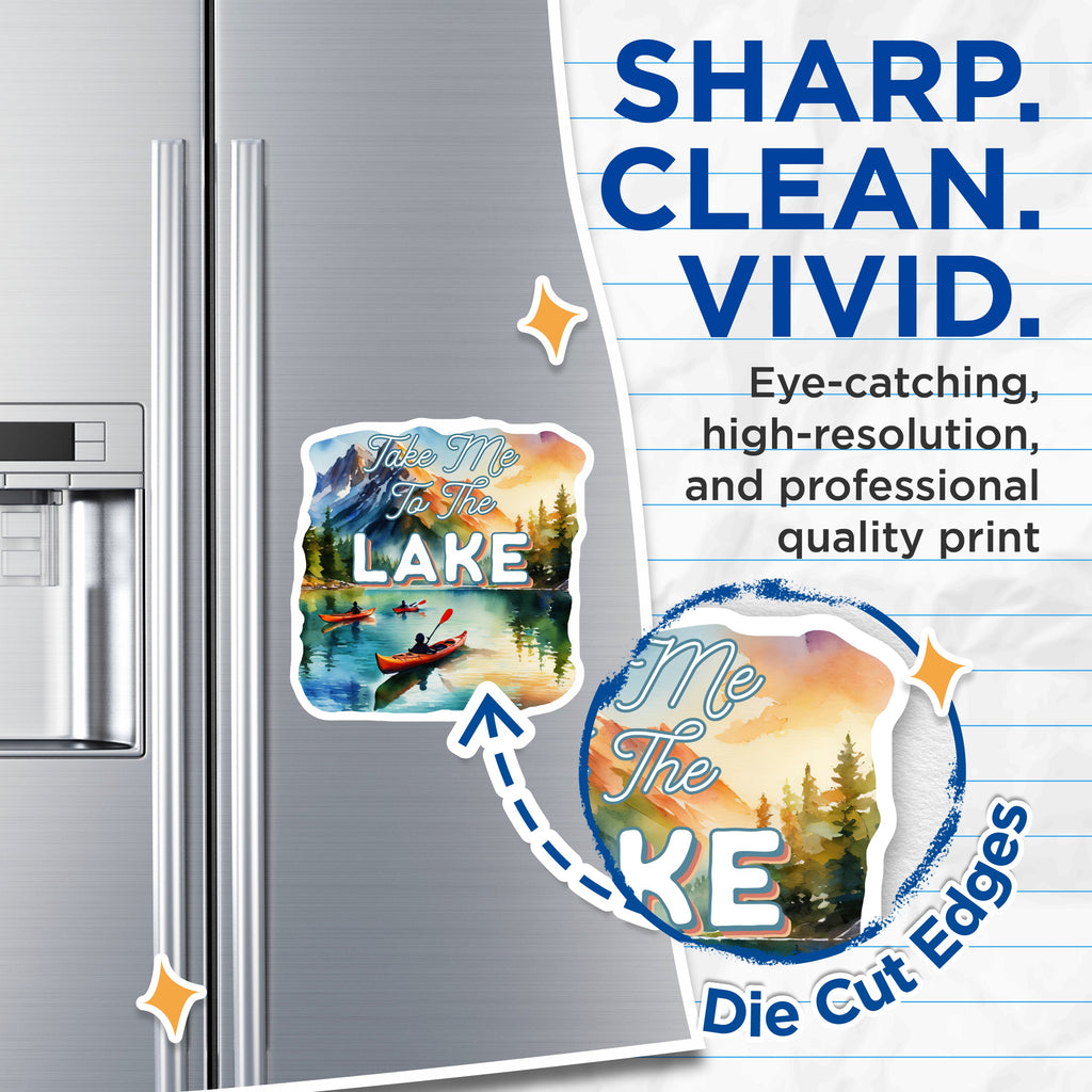 (2 Pack) Lake Life Magnets - Mountain Lake Cabin Decor - Kayak Adventure Scene - Watercolor Nature Lover - 5 Inches On Longest Side - Thick Durable Magnet - Made in USA - MAG37377