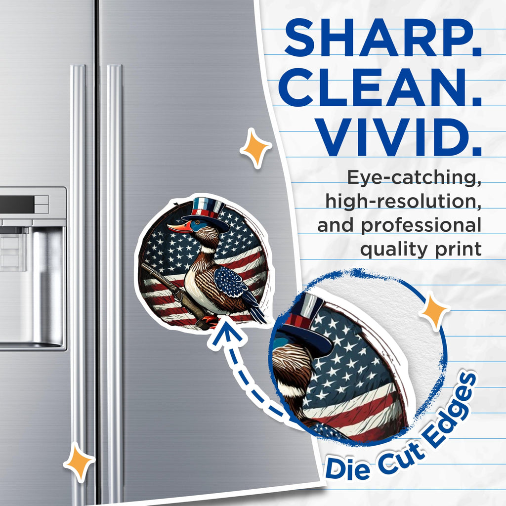 (2 Pack) Patriotic Duck Magnets - American Flag Hunter Wildlife - Uncle Sam Hat Decal - USA Theme Refrigerator Accent - 5 Inches On Longest Side - Thick Durable Magnet - Made in USA - MAG21820