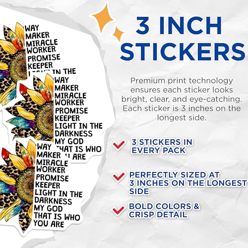 (3 Pack) Christian Decals - Sunflower Decal - Religious Laptop Decal - 3 Inches On Longest Side - Easy Peel & Apply - Made in USA - 3MCS4949