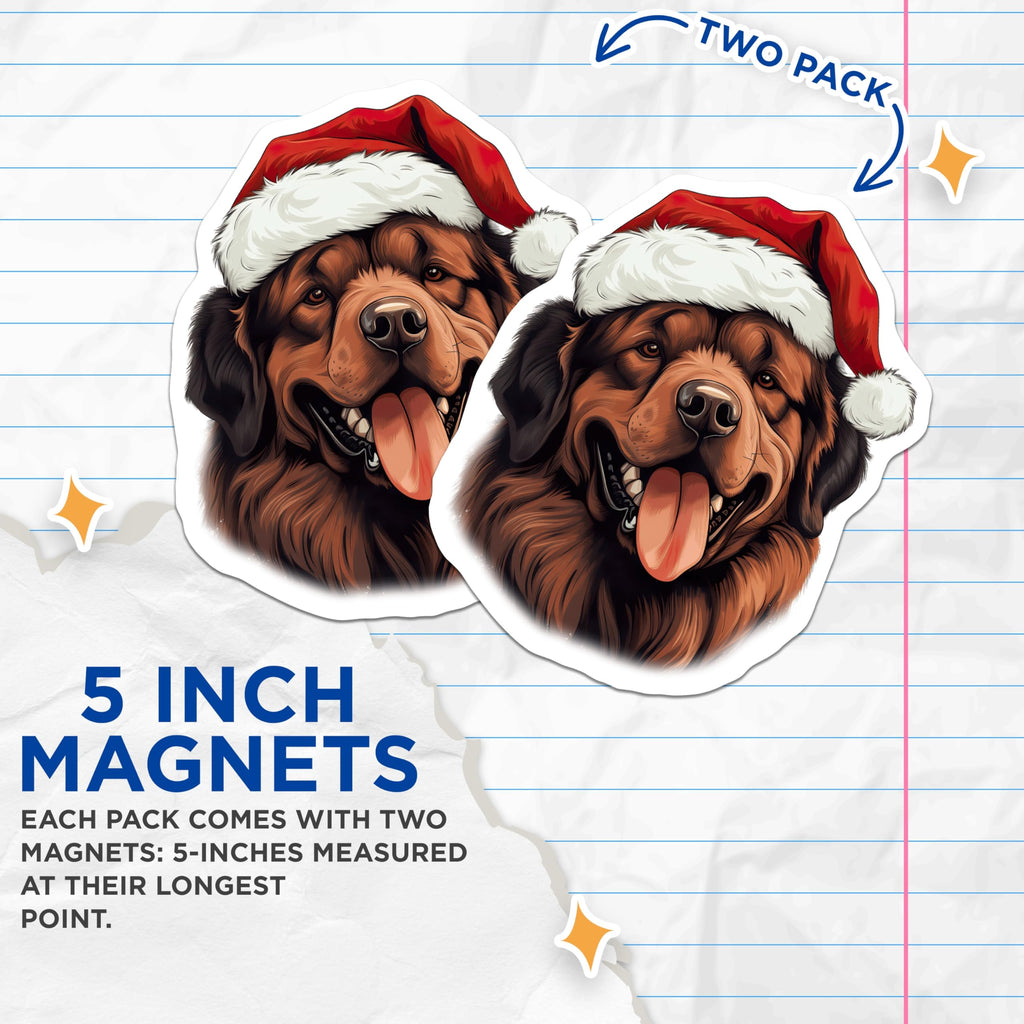 (2 Pack) Christmas Dog Magnets - Santa Hat Mastiff Holiday Decor - Pet Lover Festive Fridge Accessories - 5 Inches On Longest Side - Thick Durable Magnet - Made in USA - MAG25930