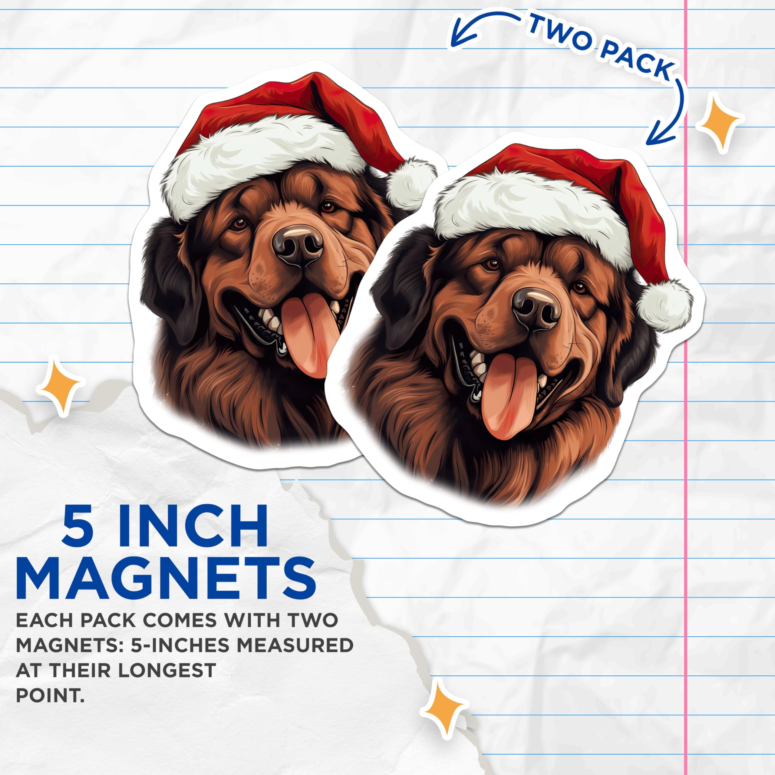 (2 Pack) Christmas Dog Magnets - Santa Hat Mastiff Holiday Decor - Pet Lover Festive Fridge Accessories - 5 Inches On Longest Side - Thick Durable Magnet - Made in USA - MAG25930