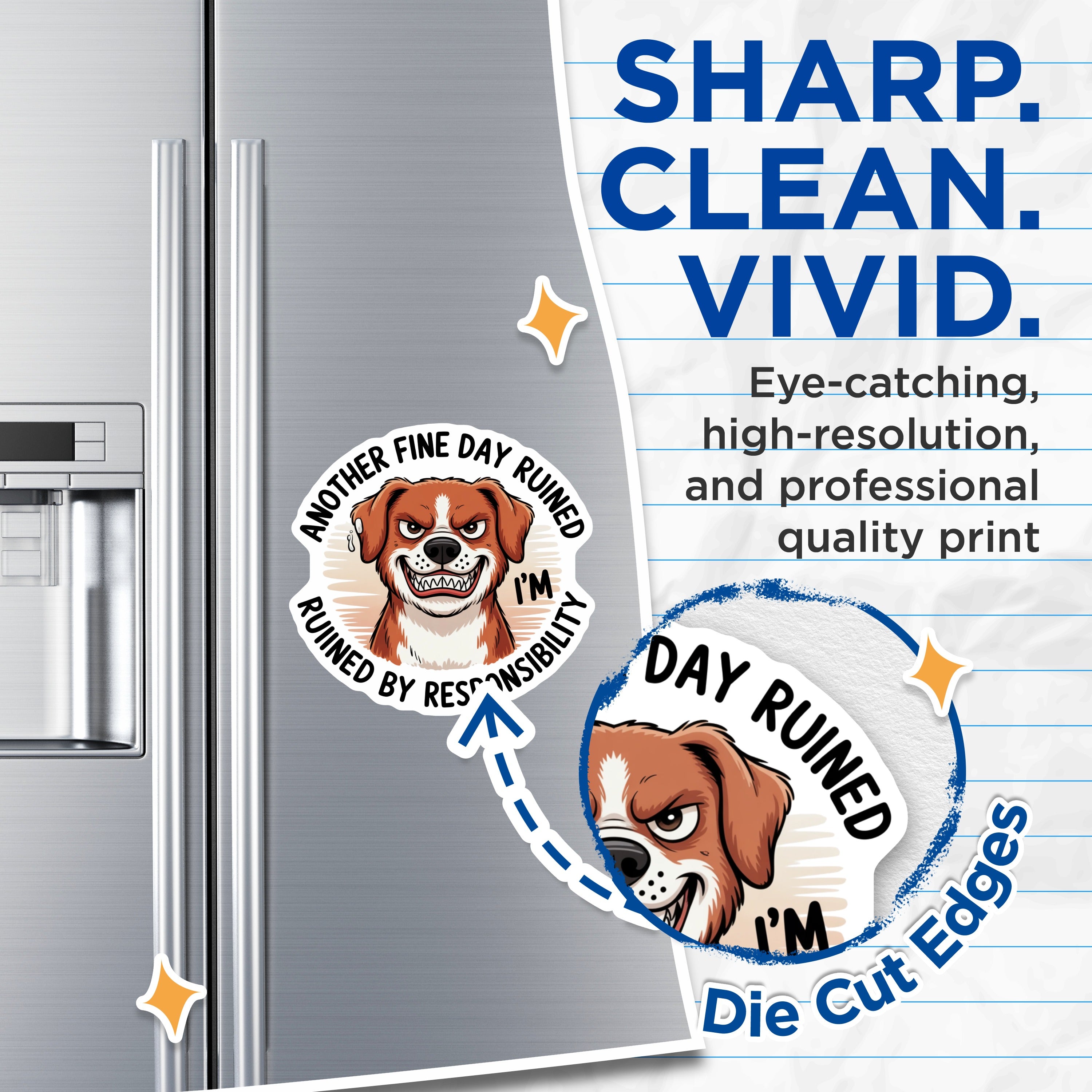 (2 Pack) Funny Dog Responsibility Magnets - Sarcastic Anti Work Humor - Pet Owner Fridge Decor Animal Cartoon - 5 Inches On Longest Side - Thick Durable Magnet - Made in USA - MAG38720