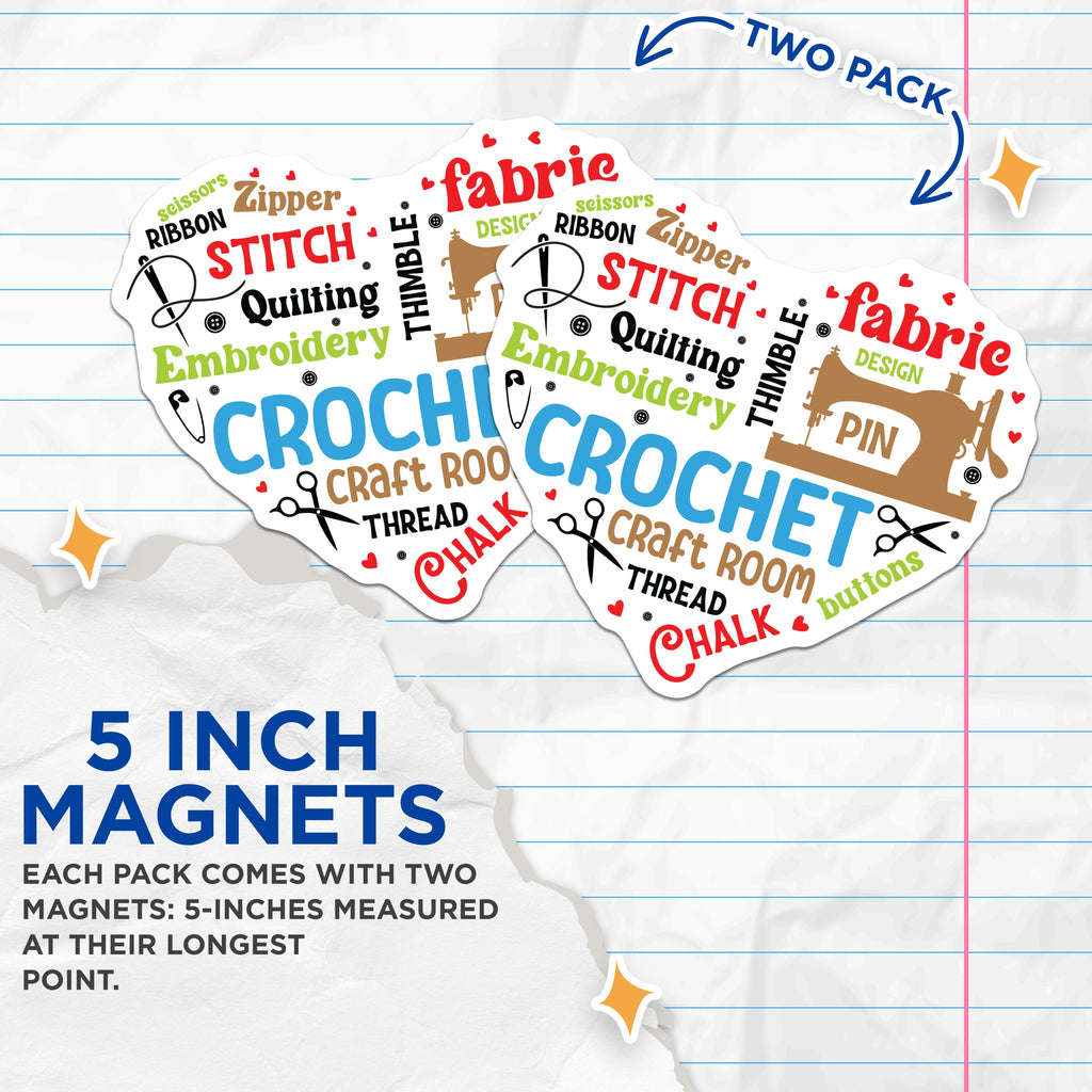 (2 Pack) Sewing Room Decor Magnets - Crafting Hobbyist - Quilter Seamstress Accessories - 5 Inches On Longest Side - Thick Durable Magnet - Made in USA - MAG39418