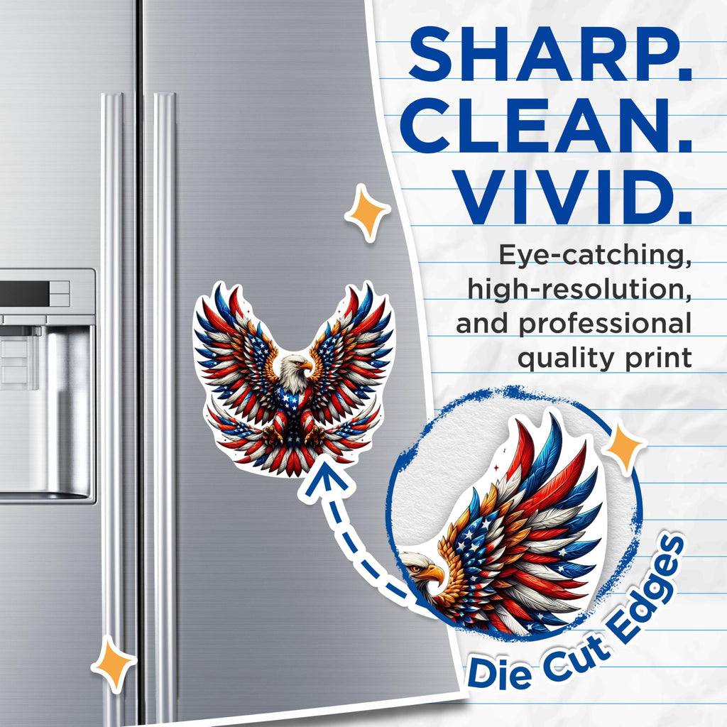 (2 Pack) Patriotic USA Flag Bald Eagle Screaming Eagle Magnets - USA Flag - 5 Inches On Longest Side - Premium Magnet - for Cars, Refrigerators, Toolboxes - Made in USA - MAG2110
