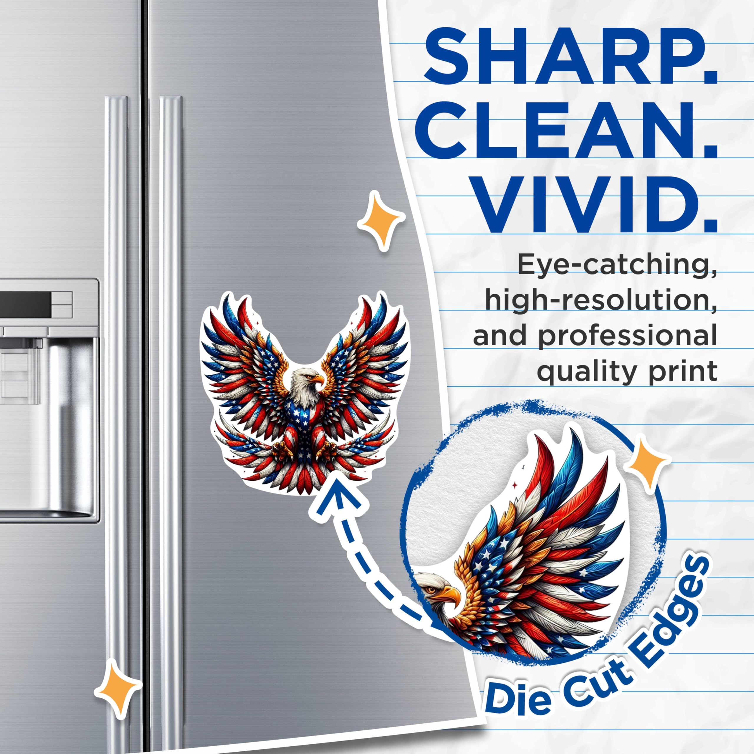 (2 Pack) Patriotic USA Flag Bald Eagle Screaming Eagle Magnets - USA Flag - 5 Inches On Longest Side - Premium Magnet - for Cars, Refrigerators, Toolboxes - Made in USA - MAG2110