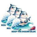 (3 Pack) Surfing Shark Decals - Keep Ocean Blue Decal - Cartoon Ocean Decals - 3 Inches On Longest Side - Easy Peel & Apply - Made in USA - 3MCS6722