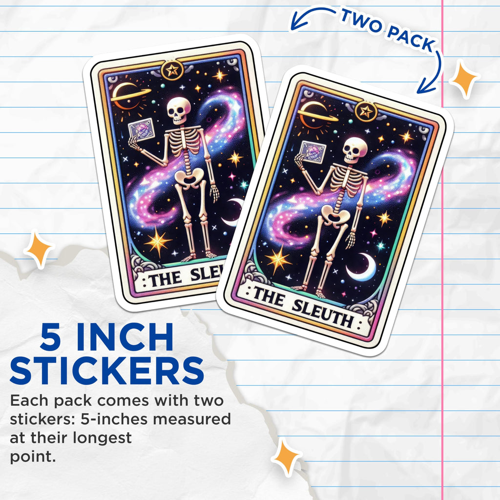 (2 Pack) Cosmic Skeleton Stickers - Galaxy Sleuth Sticker - Celestial Astrology Stickers - 5" On Longest Side - Sticks to Smooth Flat Surfaces - Made in USA - BMCS5499