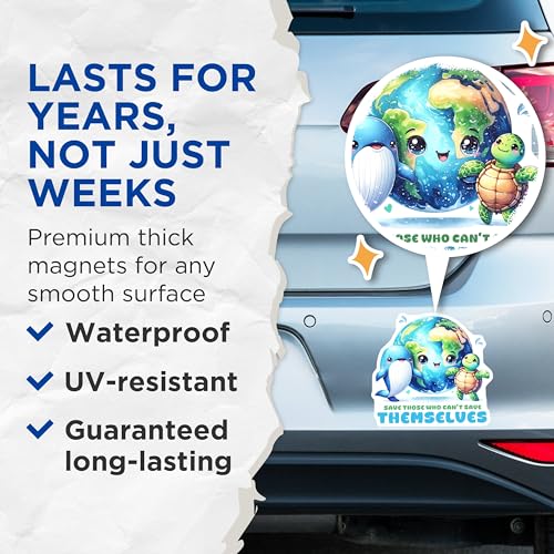 (2 Pack) Save Those Who CanÃ¢â‚¬â„¢t Save Themselves Magnets - Cute Earth and Animals - 5" On Longest Side - for Cars, Fridges, Toolboxes - Made in USA - MAG7954