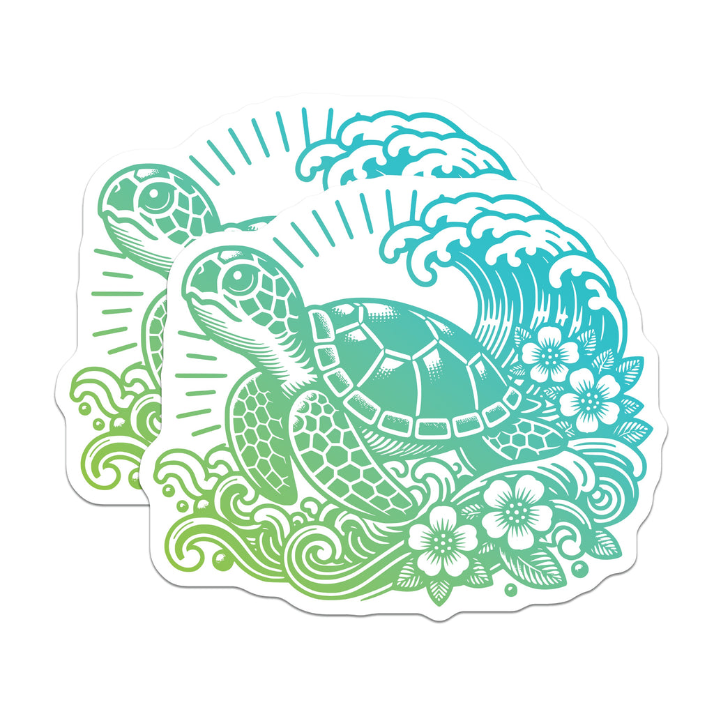 (2 Pack) Hawaiian Sea Turtle Magnets - Ocean Wave Design - Tropical Fridge Decor - Coastal Aesthetic Nature Lover - 5 Inches On Longest Side - Thick Durable Magnet - Made in USA - MAG39290