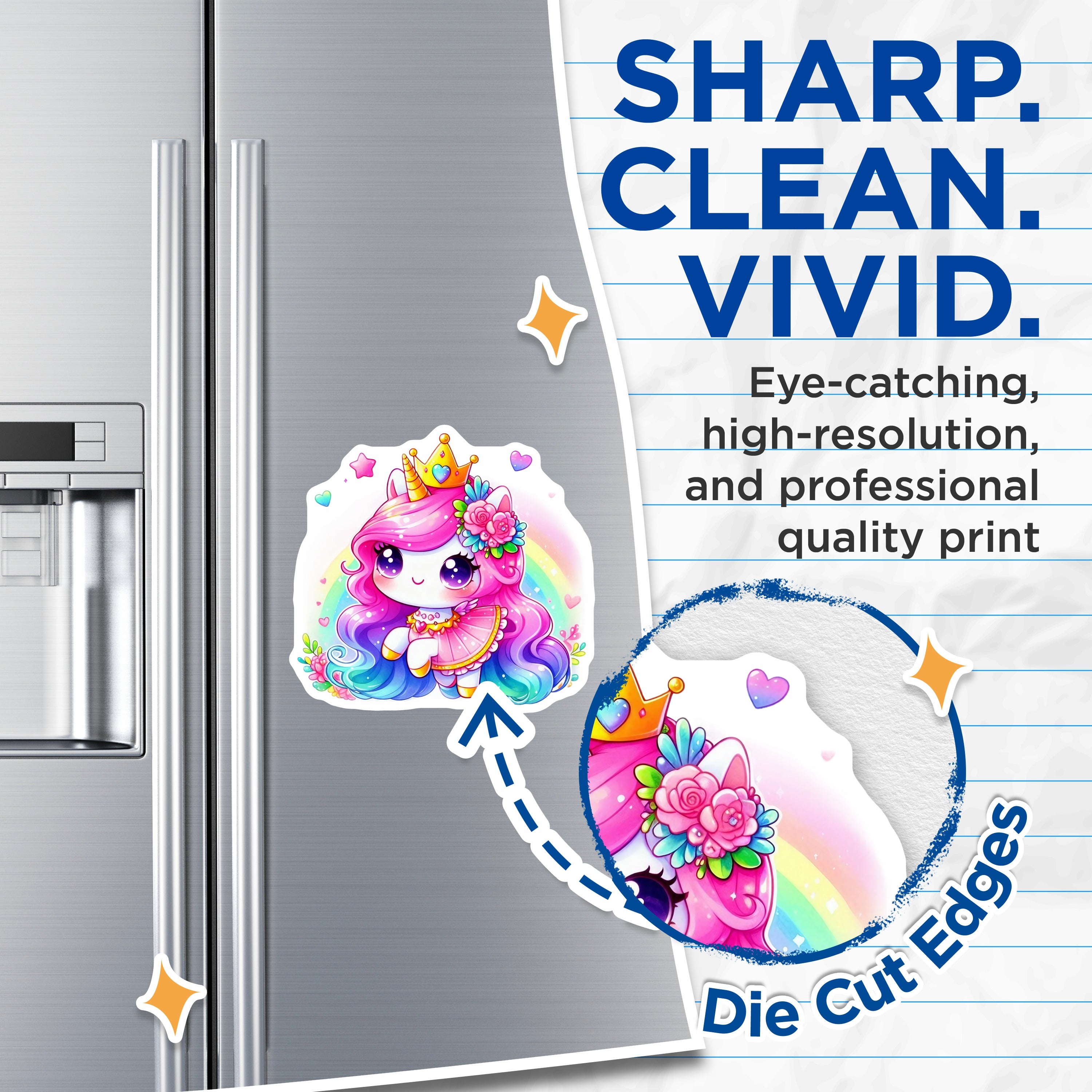 (2 Pack) Kawaii Unicorn Magnets - Cute Rainbow Princess Decor - Magical Fantasy Fridge Accent - 5 Inches On Longest Side - Thick Durable Magnet - Made in USA - MAG36276