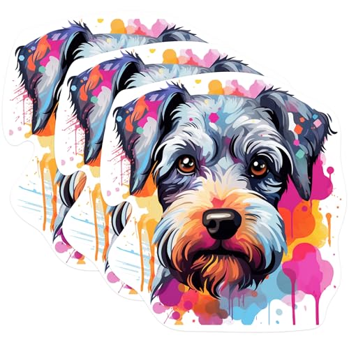 (3 Pack) Schnauzer Dog Decals - Colorful Pet Stickers - Laptop Car Decal - 3 Inches On Longest Side - Easy Peel & Apply - Made in USA - 3MCS0776