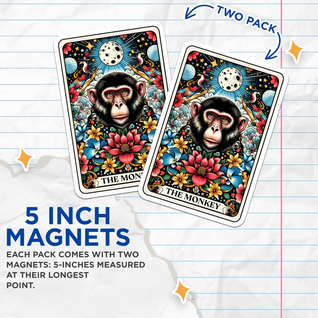 (2 Pack) Monkey Art Magnets - Animal Themed Fridge Magnets - Ative Wildlife Magnets for Kitchen or Office - 5" On Longest Side - for Cars, Fridges, Toolboxes - Made in USA - MAG4475