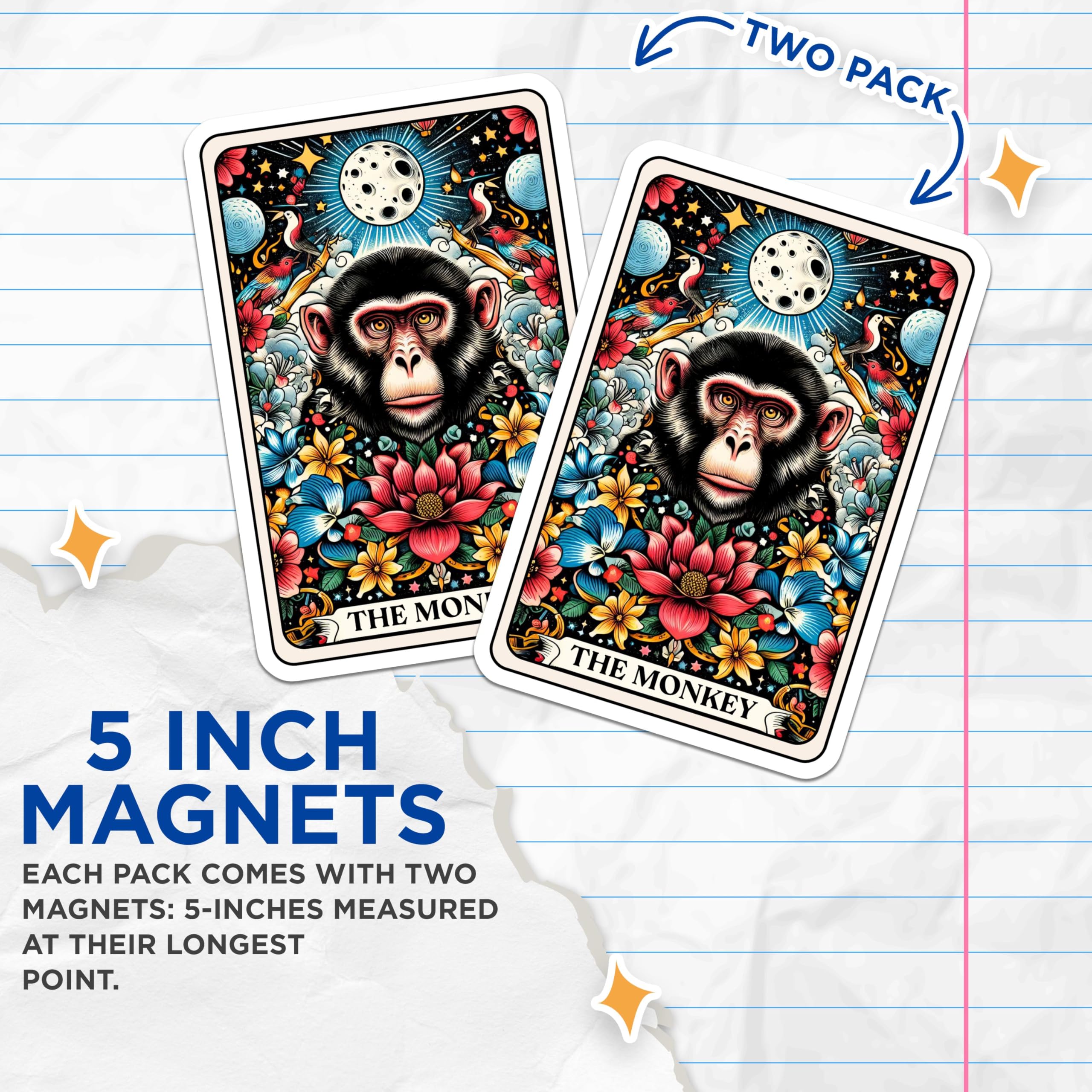 (2 Pack) Monkey Art Magnets - Animal Themed Fridge Magnets - Ative Wildlife Magnets for Kitchen or Office - 5" On Longest Side - for Cars, Fridges, Toolboxes - Made in USA - MAG4475