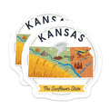 (2 Pack) Kansas State Map Magnets - Sunflower State Travel - Tornado Wheat Fields Oz - 5 Inches On Longest Side - Thick Durable Magnet - Made in USA - MAG19299