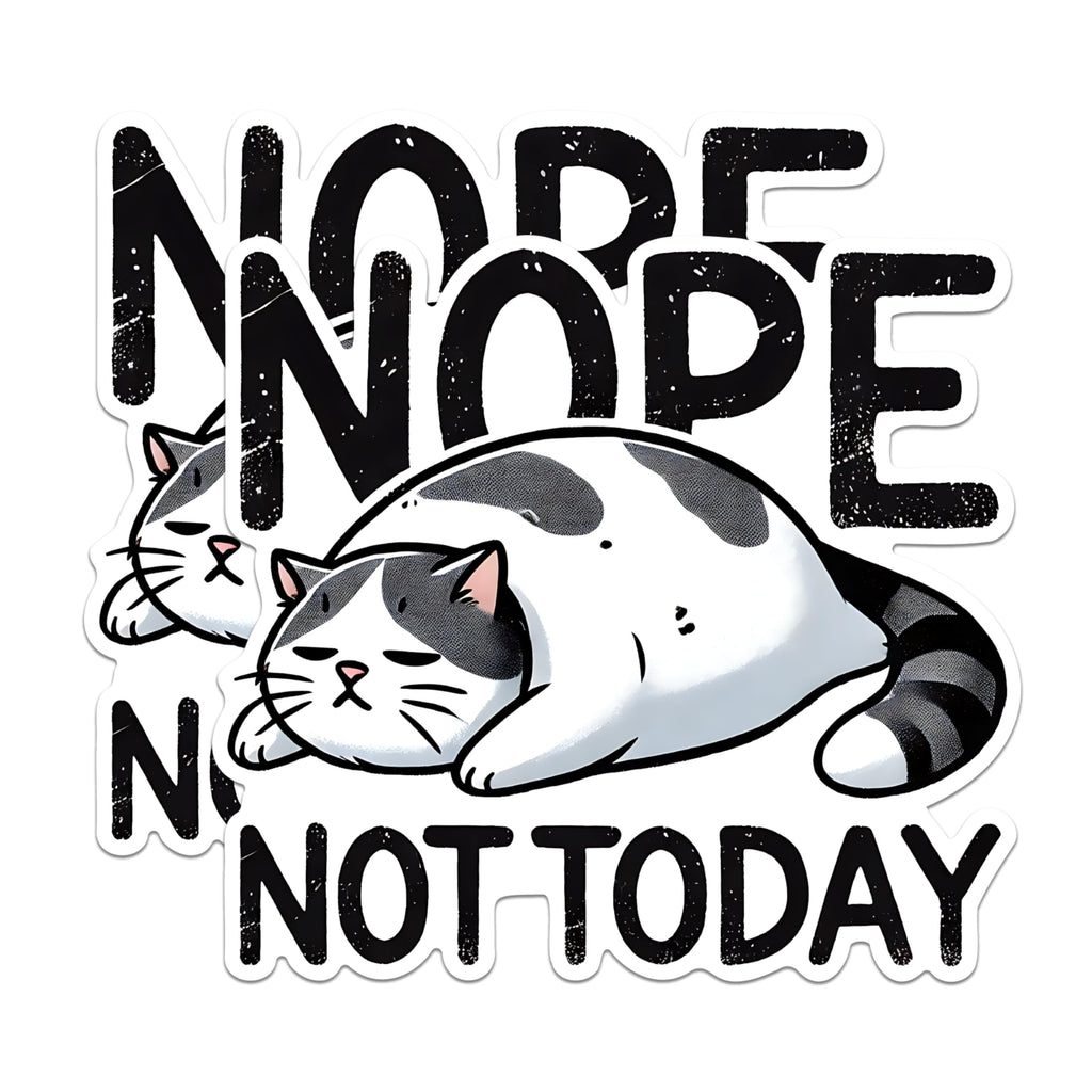 (2 Pack) Funny Cat Stickers - Nope Not Today Stickers - Lazy Cat Meme Decals - 5" On Longest Side - Sticks to Any Smooth Flat Surface - Made in USA - BMCS2785