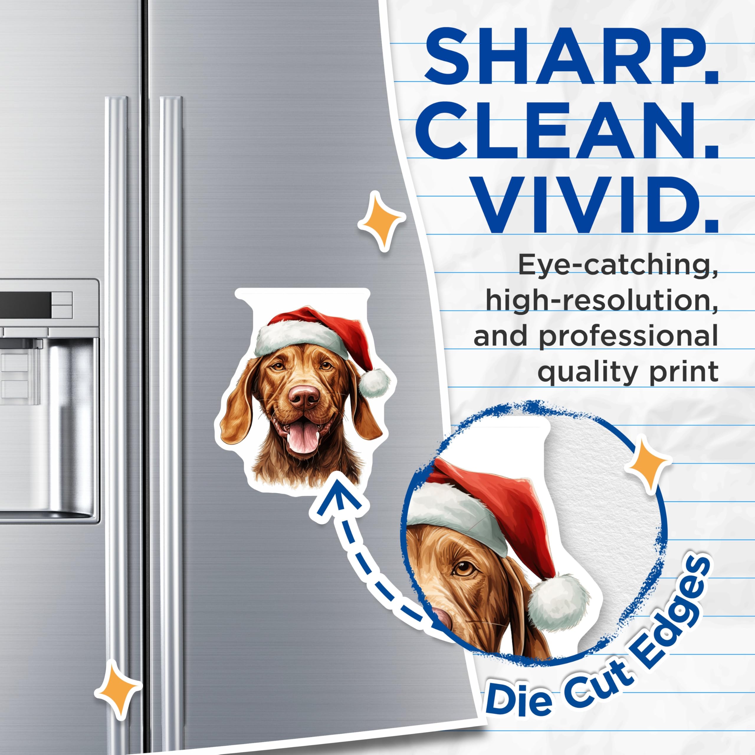 (2 Pack) Christmas Dog Magnets - Santa Hat Pet Decor - Festive Holiday Animal Refrigerator Magnet - 5 Inches On Longest Side - Thick Durable Magnet - Made in USA - MAG27656