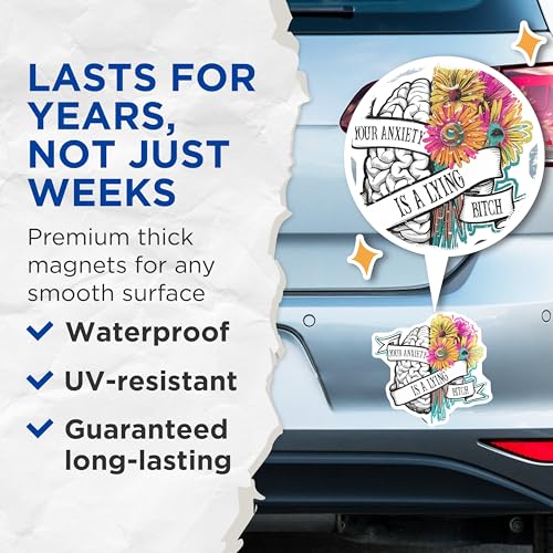 (2 Pack) Inspirational Brain and Flowers Magnets - Motivational Quote - 5" On Longest Side - for Cars, Fridges, Toolboxes - Made in USA - MAG7676