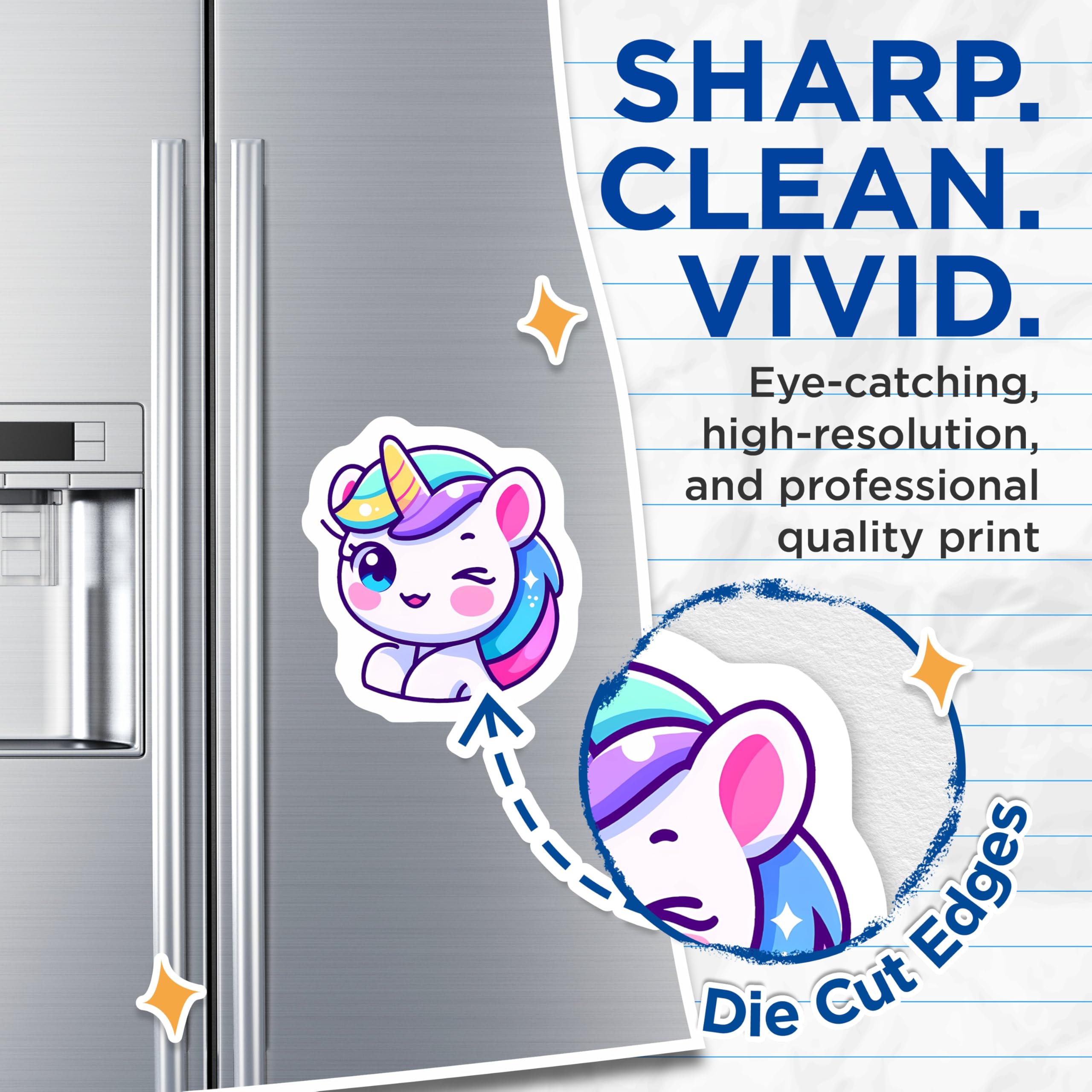 (2 Pack) Kawaii Unicorn Magnets - Adorable Winking Unicorn - Magical Fantasy Decor - Rainbow Mane Fridge Locker Magnets - 5 Inches On Longest Side - Thick Durable Magnet - Made in USA - MAG22043