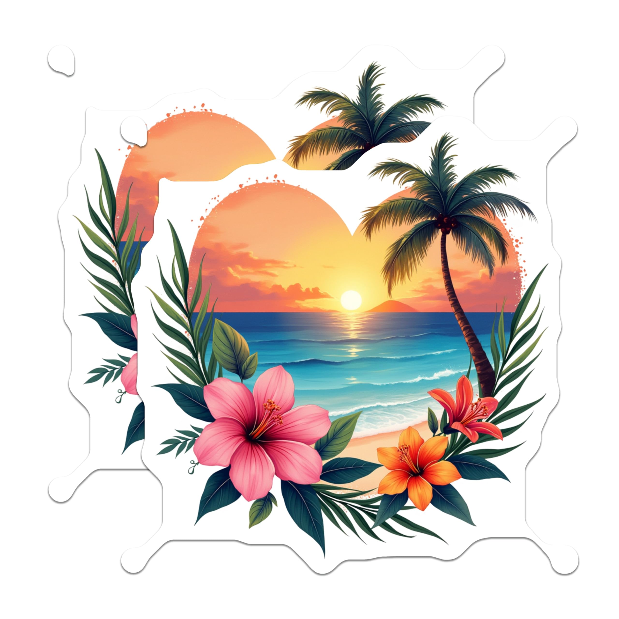 (2 Pack) Tropical Beach Sunset Magnets - Hawaii Vacation Decor - Ocean Palm Tree Art - 5 Inches On Longest Side - Thick Durable Magnet - Made in USA - MAG28268
