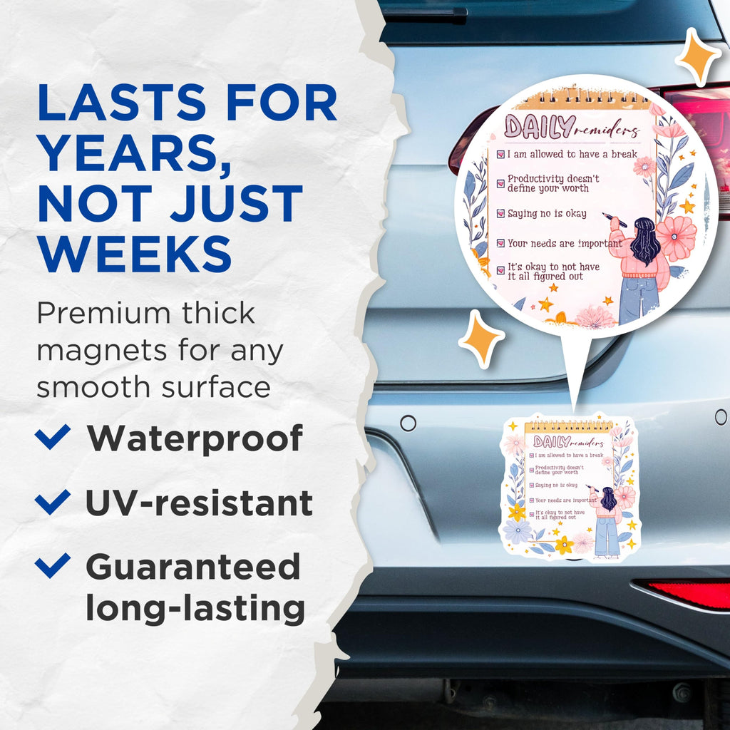(2 Pack) Daily Reminders Magnets - Productivity Inspiration - Floral Motivational Quotes - 5" On Longest Side - for Cars, Fridges, Toolboxes - Made in USA - MAG8323