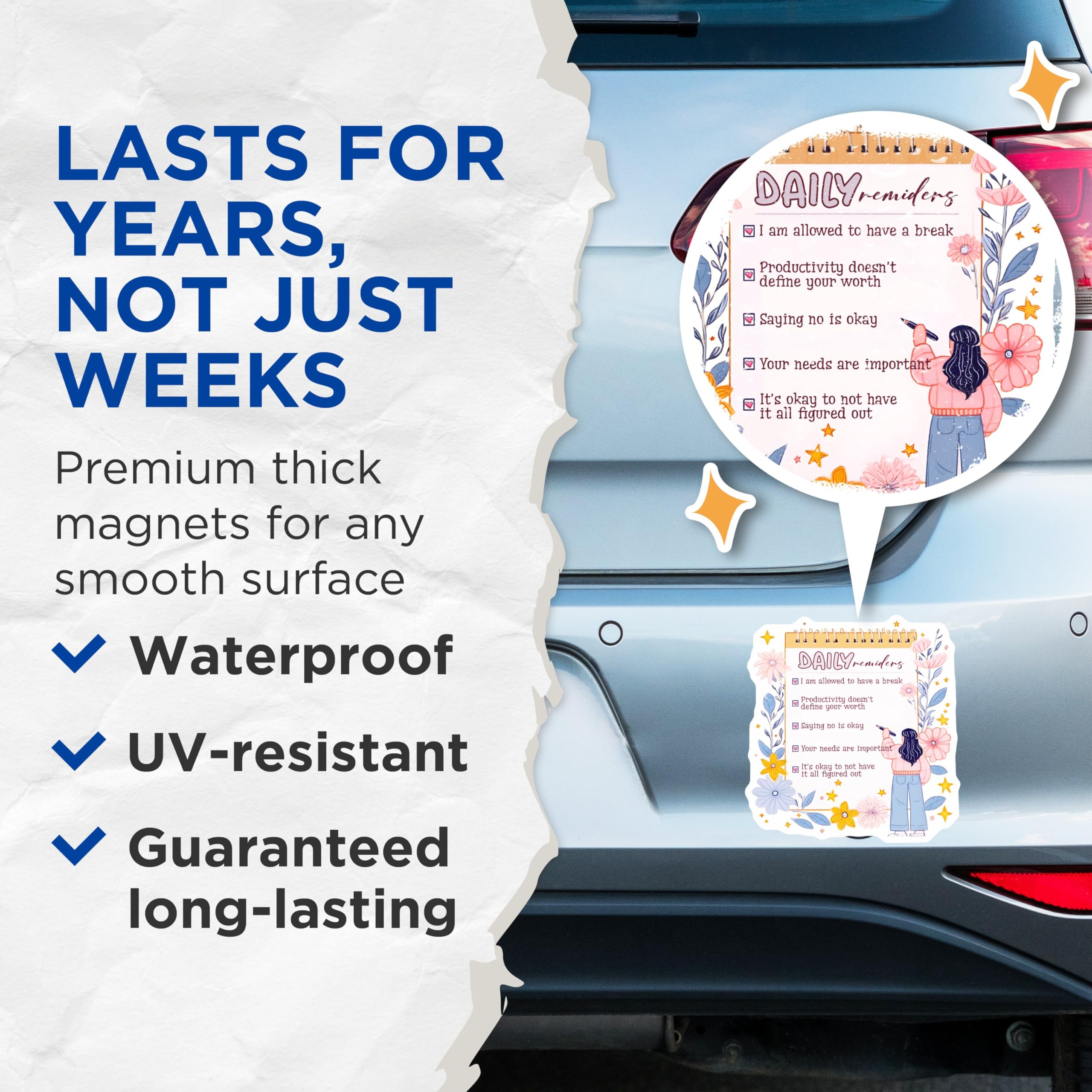 (2 Pack) Daily Reminders Magnets - Productivity Inspiration - Floral Motivational Quotes - 5" On Longest Side - for Cars, Fridges, Toolboxes - Made in USA - MAG8323
