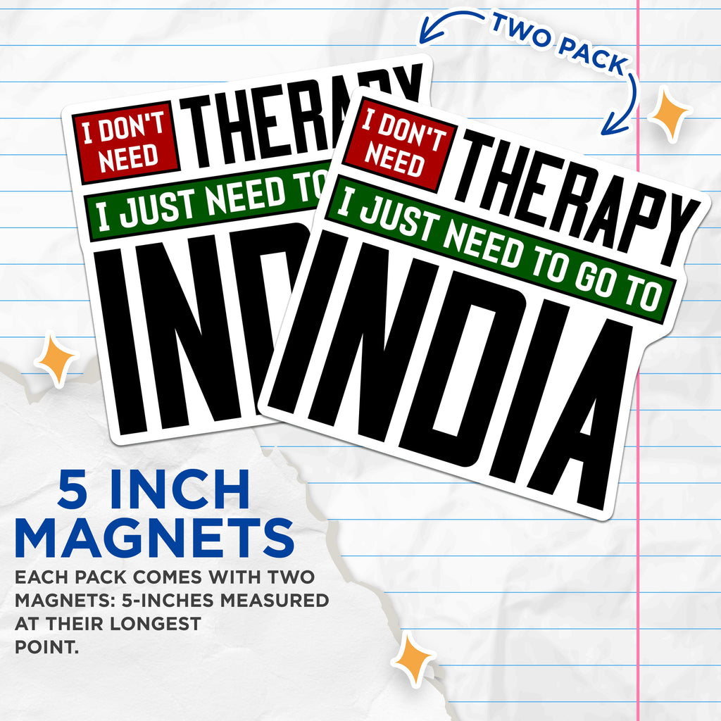 (2 Pack) India Travel Magnets - Wanderlust Refrigerator Decor - Humorous India Souvenir - 5 Inches On Longest Side - Thick Durable Magnet - Made in USA - MAG37260