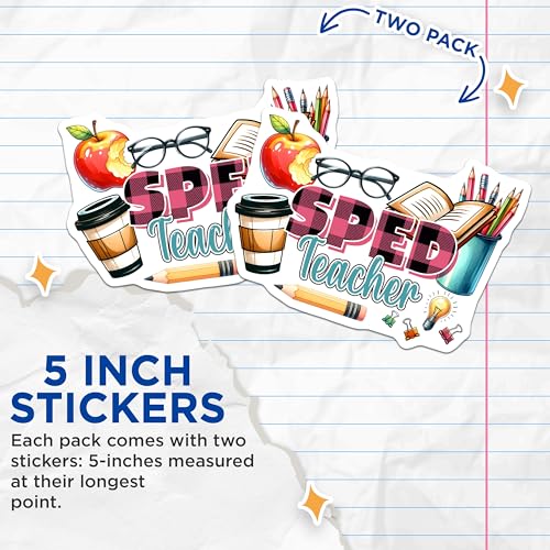 (2 Pack) SPED Teacher Stickers - Special Education - Teacher Appreciation - Classroom Decor - Teacher Planner - 5" On Longest Side - Sticks to Smooth Flat Surfaces - Made in USA - BMCS8046