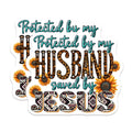 (2 Pack) Protected by My Husband Stickers - Saved by Jesus Stickers - Inspirational Faith Stickers - 5" On Longest Side - Sticks to Any Smooth Flat Surface - Made in USA - BMCS3124