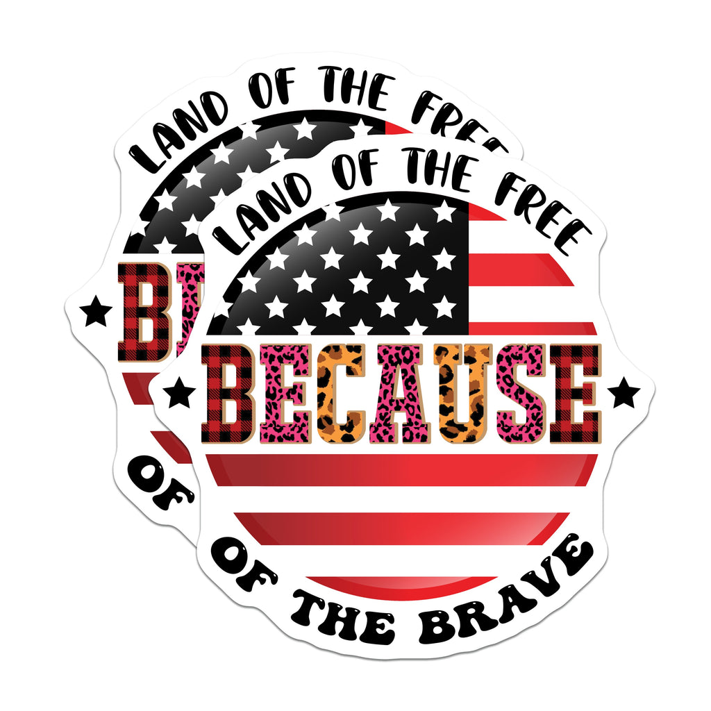 (2 Pack) Land of the Free Magnets - Patriotic Decor - American Flag Design - Leopard Plaid Country Accent - 5 Inches On Longest Side - Thick Durable Magnet - Made in USA - MAG37952
