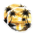 (2 Pack) Tropical Sunset Magnets - Palm Tree Beach Scene - Watercolor Fridge Decor - Island Life Souvenir - 5 Inches On Longest Side - Thick Durable Magnet - Made in USA - MAG39696
