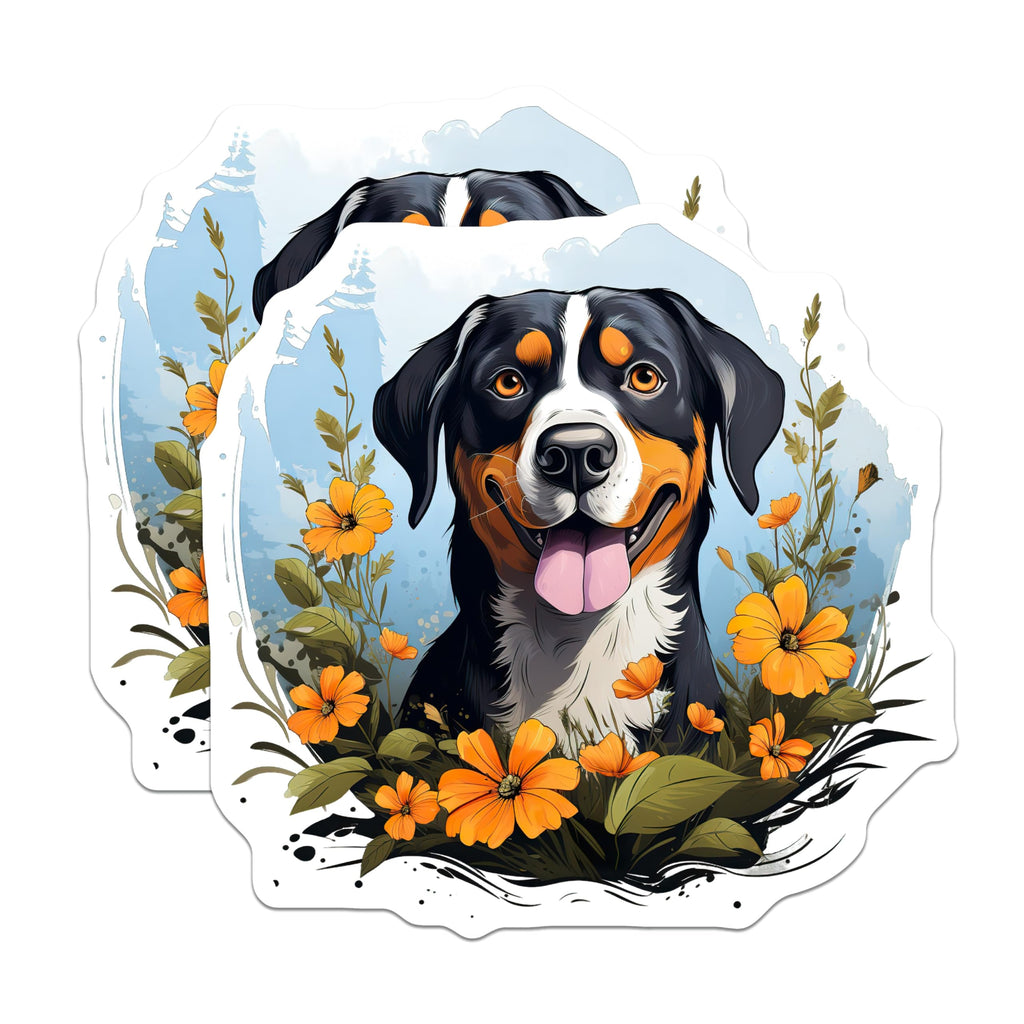 (2 Pack) Bernese Mountain Dog Magnets - Happy Smiling Dog Lover - Floral Pet Portrait Fridge Decor - 5 Inches On Longest Side - Thick Durable Magnet - Made in USA - MAG29193