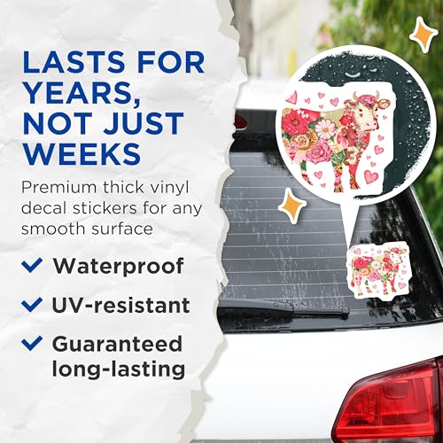 (2 Pack) Flower Cow Stickers - Floral Animal - 5" On Longest Side - Sticks to Smooth Flat Surfaces - Made in USA - BMCS5700