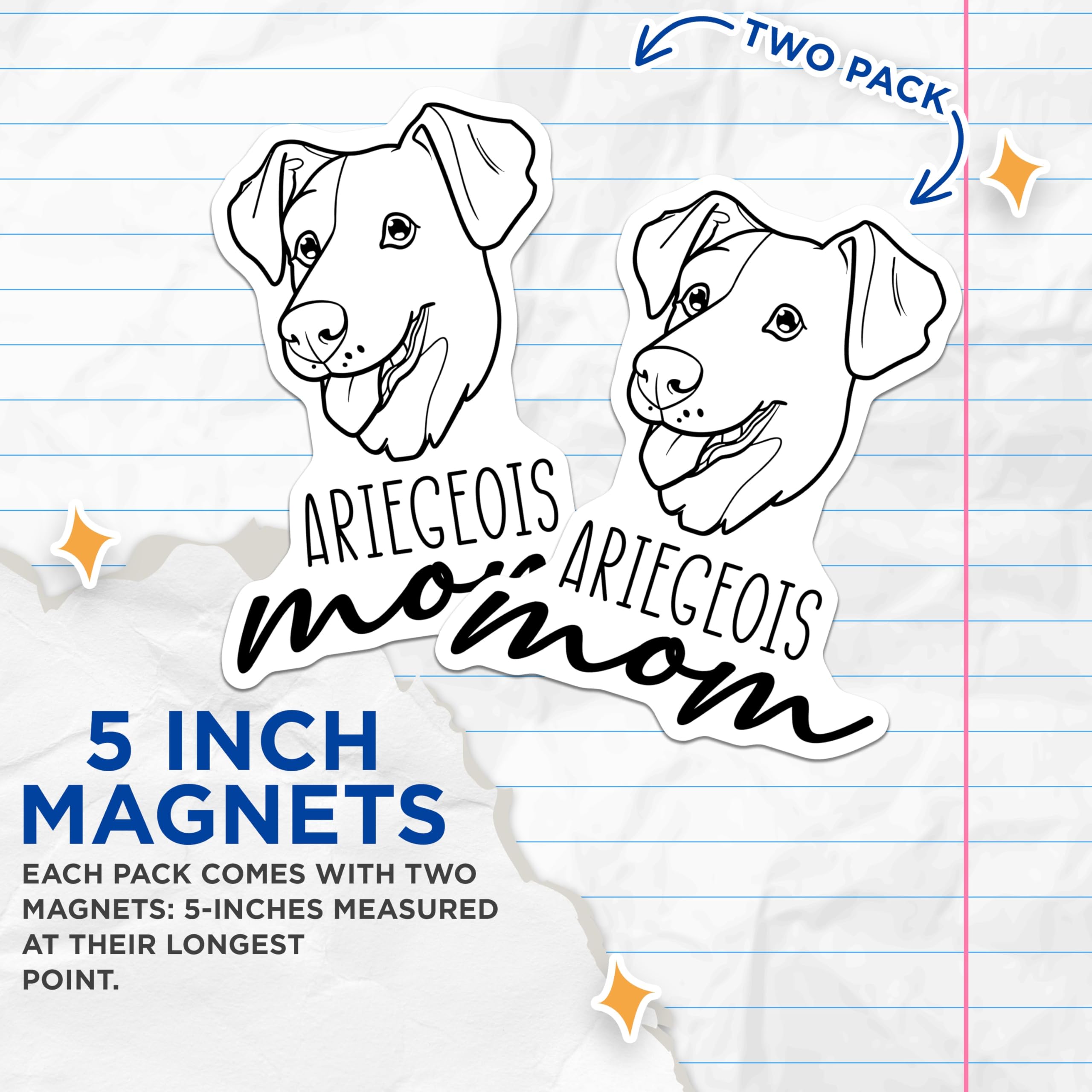 (2 Pack) Ariegeois Mom Magnets - Dog Breed Lover - Pet Owner Refrigerator Decor - 5 Inches On Longest Side - Thick Durable Magnet - Made in USA - MAG27037