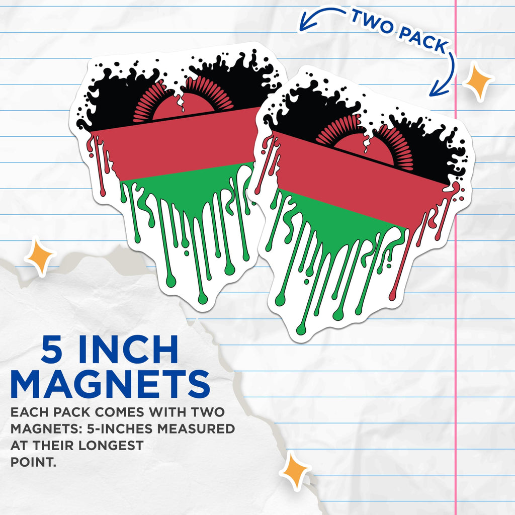(2 Pack) Malawi Flag Magnets - Dripping Malawi - Malawi Pride - 5" On Longest Side - Premium Magnet - for Cars, Refrigerators, Toolboxes, Lockers - Made in USA - MAG17297